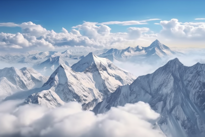 A mountain range with clouds