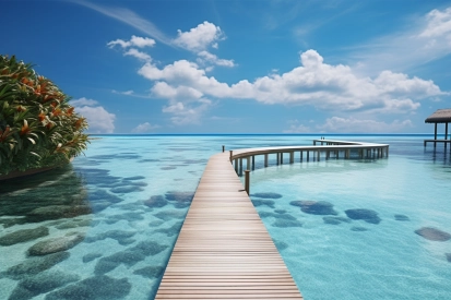 A wooden dock over water