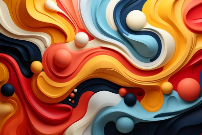 A colorful swirly shapes and balls