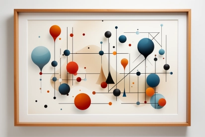A picture frame with colorful circles and dots