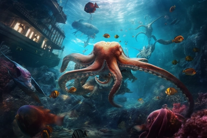 A large octopus swimming in the water