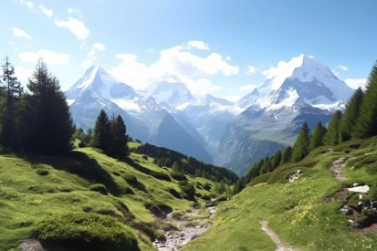 A mountain range with snow capped mountains