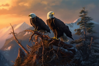 Two eagles on a tree branch