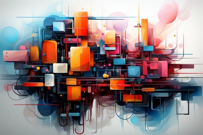 A colorful artwork of squares and lines