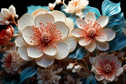 A group of white and orange flowers