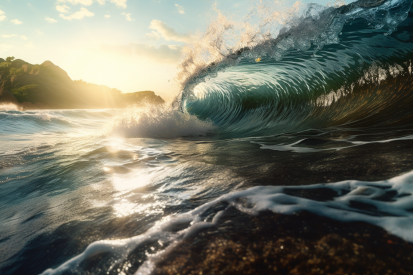 A wave crashing on the shore