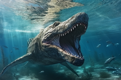 A large dinosaur swimming in the water