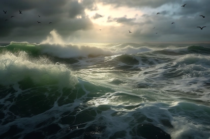 Waves crashing on the ocean