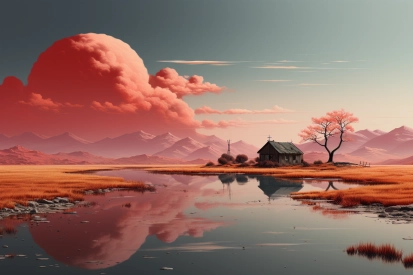 A house next to a lake