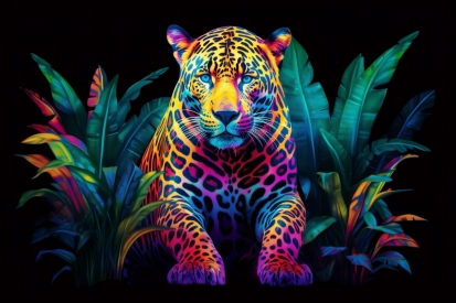 A colorful leopard with plants