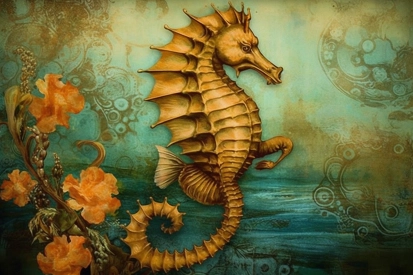 A seahorse on a blue background