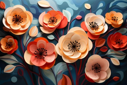 A paper flowers on a blue background