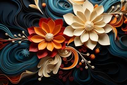 A paper flowers on a black background