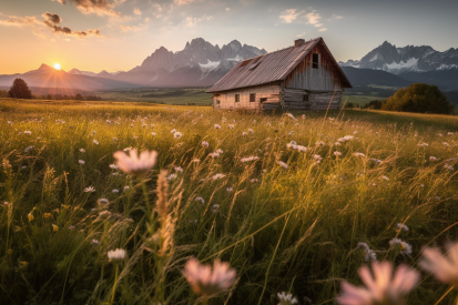 A house in a field of flowers