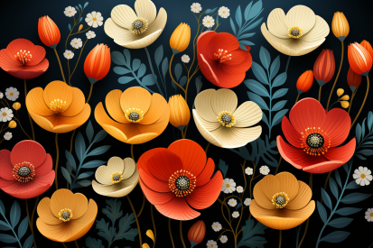 A colorful flowers on a black background