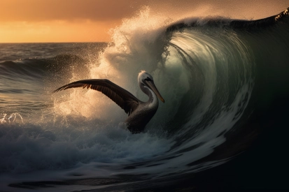 A pelican in the ocean