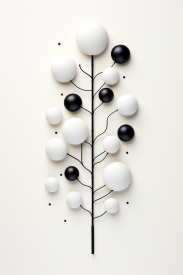 A black and white tree with white balls
