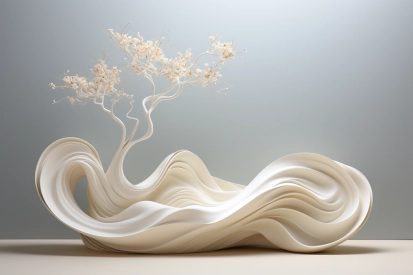 A white sculpture of a tree