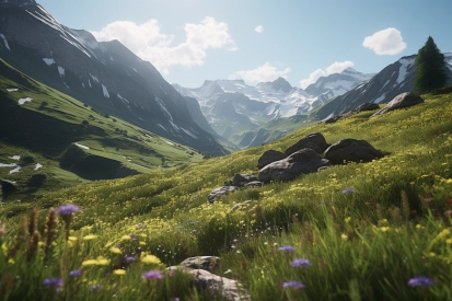 A mountain range with snow covered mountains