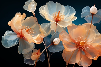 A group of flowers with blue background