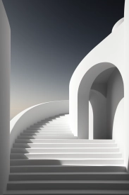 A white staircase with arch and archway