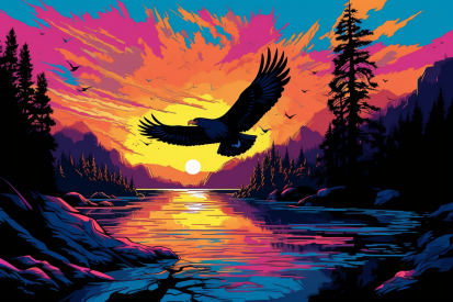 A bird flying over a lake