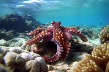 A red octopus with white dots on it