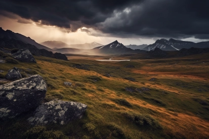 A landscape with mountains and clouds