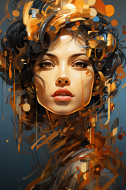 A woman with curly hair and gold paint splashes