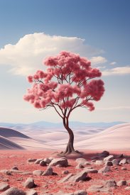 A tree with pink flowers in a desert