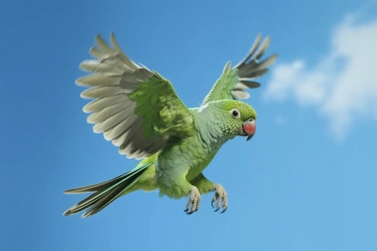 A green bird flying in the sky
