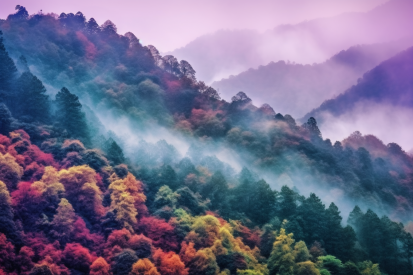 A colorful trees on a mountain