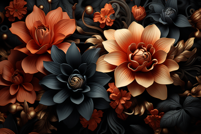 A group of flowers on a black background