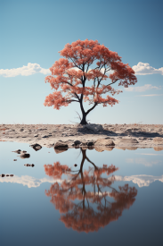 A tree with red leaves on it