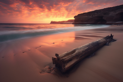 A log on a beach