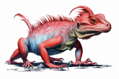 A red and blue lizard with sharp claws