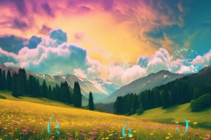 A landscape with trees and mountains