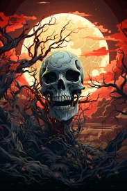 a skull in the trees