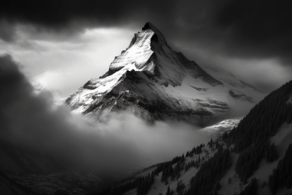 A mountain with snow and clouds