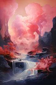 A waterfall in a rocky canyon