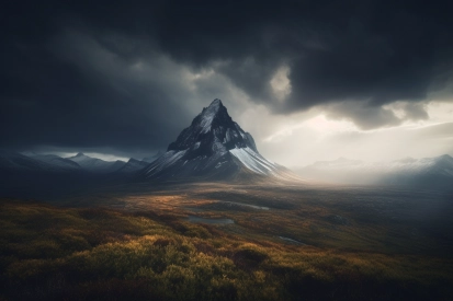 A mountain with snow on top