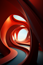 A red and black curved structure