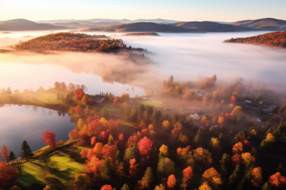 A landscape with fog and trees