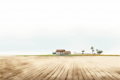 A field with a house in the distance