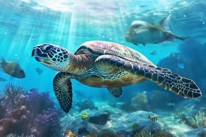 A turtle swimming in the water