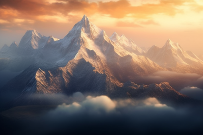 A mountain range with clouds