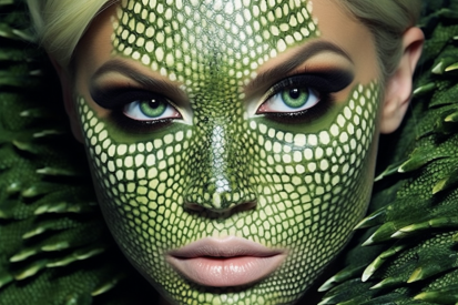 A woman with green skin and makeup
