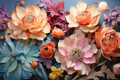 A group of flowers on a blue surface