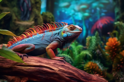 A colorful lizard on a log
