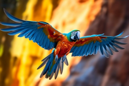 A parrot flying in the air